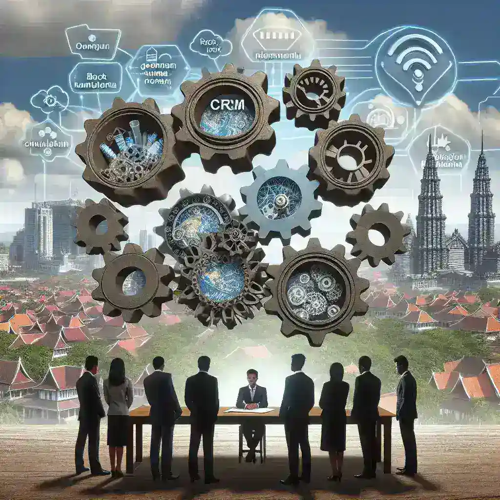 "Ilustrasi sistem CRM terjangkau untuk UMKM di Indonesia, menampilkan antarmuka pengguna yang intuitif dan fitur-fitur kunci yang membantu bisnis kecil meningkatkan hubungan pelanggan dan efisiensi operasional."